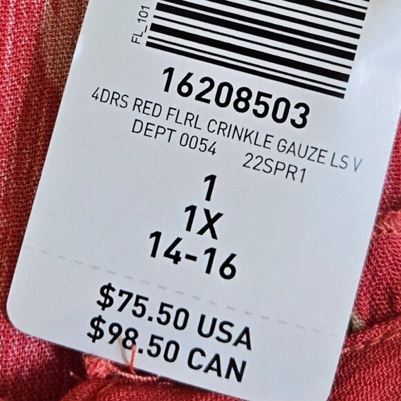 725-11 NWT Torrid Red Coral Floral Crinkle Gauze Knee-length Dress Sz 1 14/16 - Picture 9 of 11